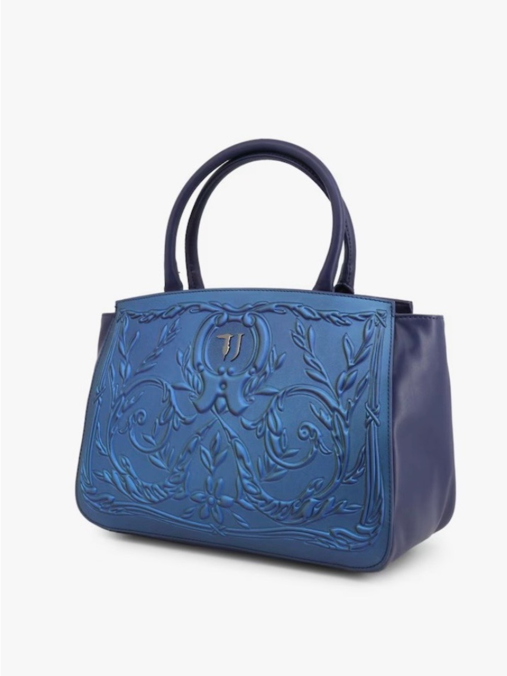 Trusardi JeanBlue Embossed vegan leather  Top-Handle Bag comes with a long strap